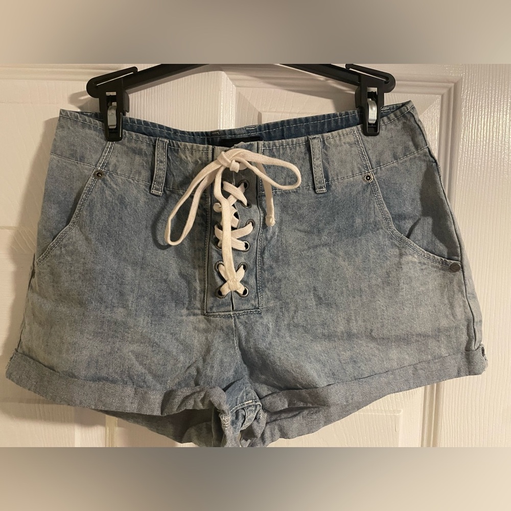 RVCA Light Blue Lace-Up Jean Shorts